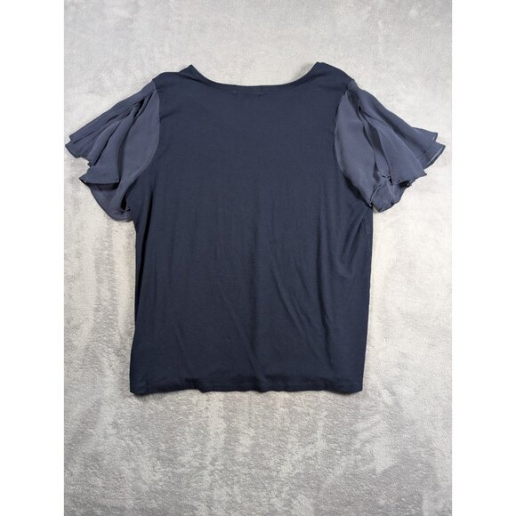 Lauren Ralph Lauren Womens Top Plus Size 2X Navy Flutter Sleeve V-Neck Blouse - Picture 6 of 6